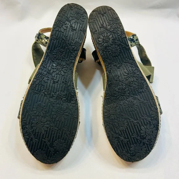 Yellow Box Olive and Snake Skin Wedge Sandals - Picture 5 of 7